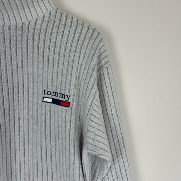 Vintage Y2K Tommy Hilfiger Grey Turtle Neck Ribbed Sweater Size S - Picture 2 of 5